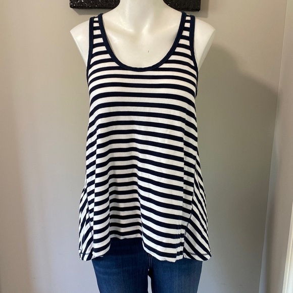 Rag and Bone Kat Split Back Tank Navy Blue and White Stripe Sz S - Picture 4 of 12